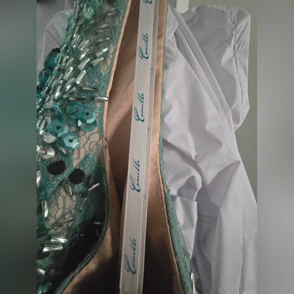 Camille La Vie Green Sequin Halter Gown - Picture 6 of 9